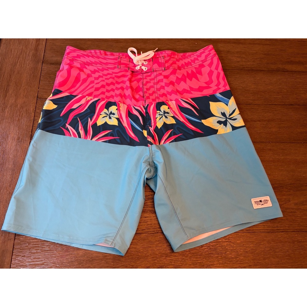 Ron Jon Surf Shop Board Shorts Mens 30 Pink Blue Floral Tropical Swim Trunks